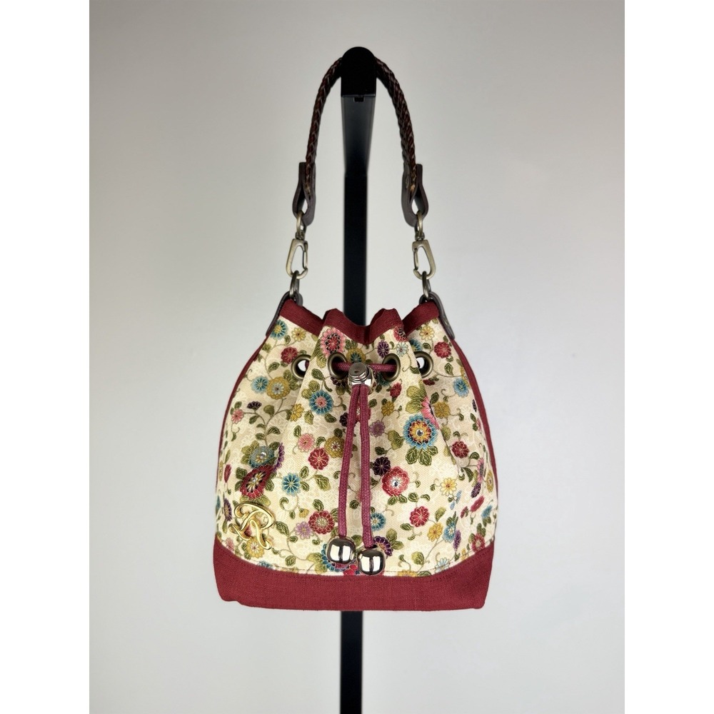 Women's Cottagecore Canvas Handbag Clutch With Leather Strap